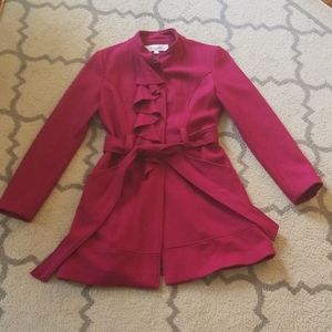 Ruffled, belted magenta pea coat